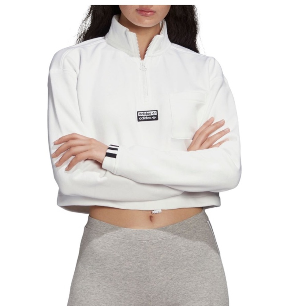 Adidas White Cropped Sweatshirt